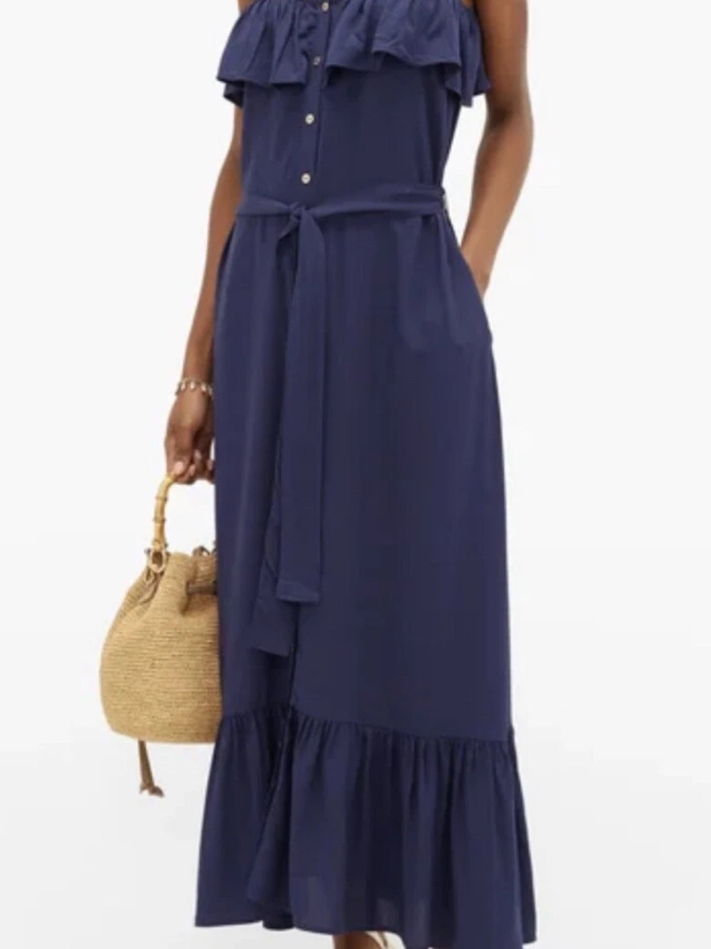 Melissa Odabash Ruffle  Sleeveless Maxi Dress in Navy